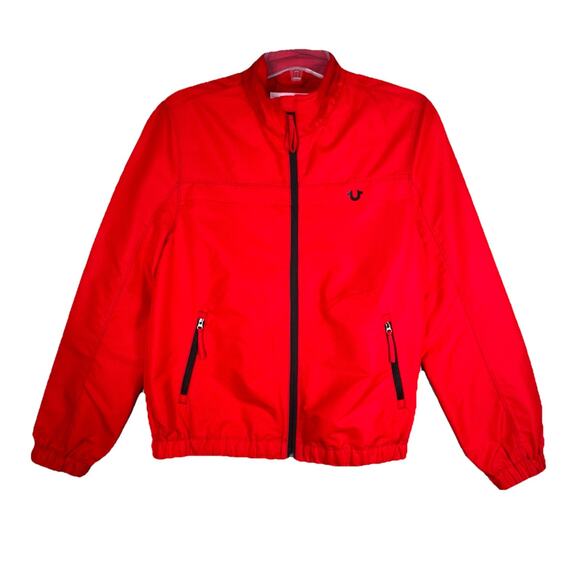 True Religion Jacket Mens Small Red Black Track Jacket Lightweight Street Preppy - Picture 1 of 12